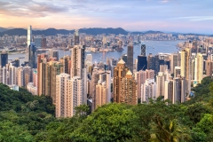Skyline of Hong Kong from Victoria Peak at sunset